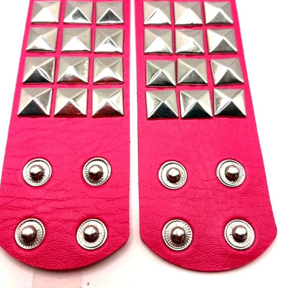 Triple Row Studded Pink Vegan Leather Bracelet Lot Of 2 New - Picture 4 of 9
